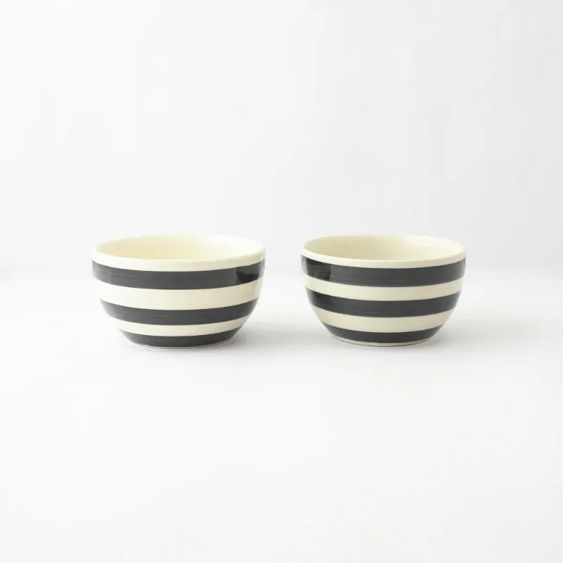 Black Stroked Ceramic Bowl | Set of 2