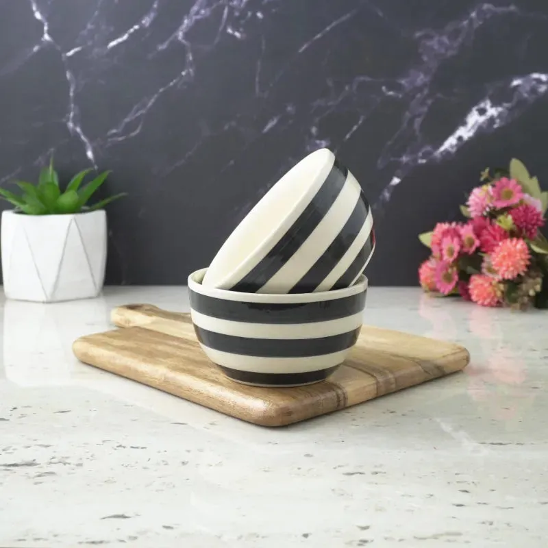 Black Stroked Ceramic Bowl | Set of 2