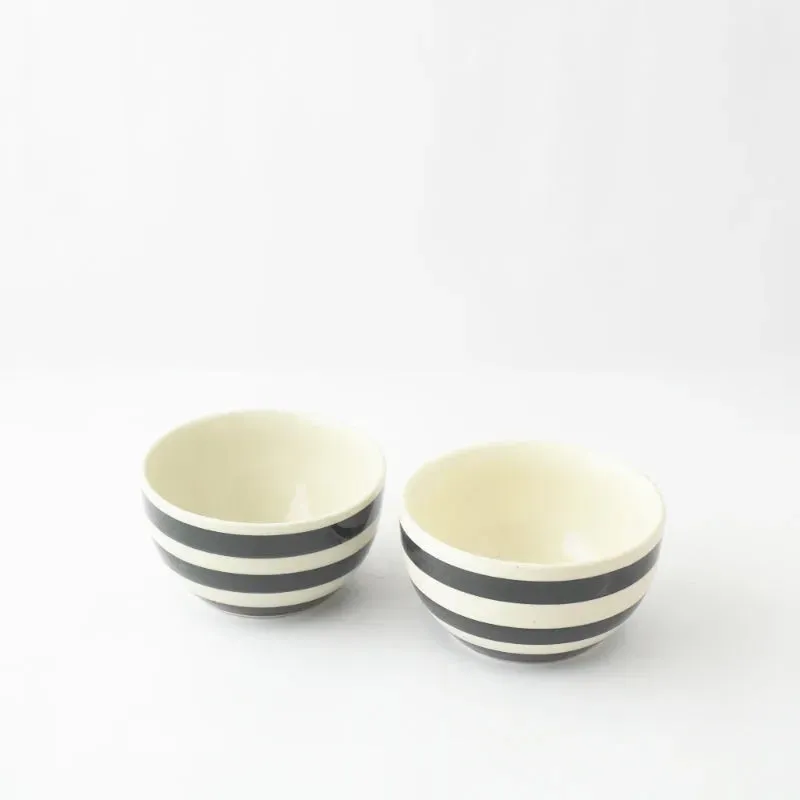 Black Stroked Ceramic Bowl | Set of 2