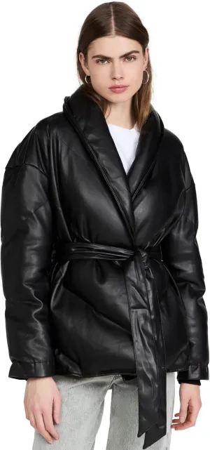 [BLANKNYC] womens Black Vegan Leather Puffer Belted Jacket