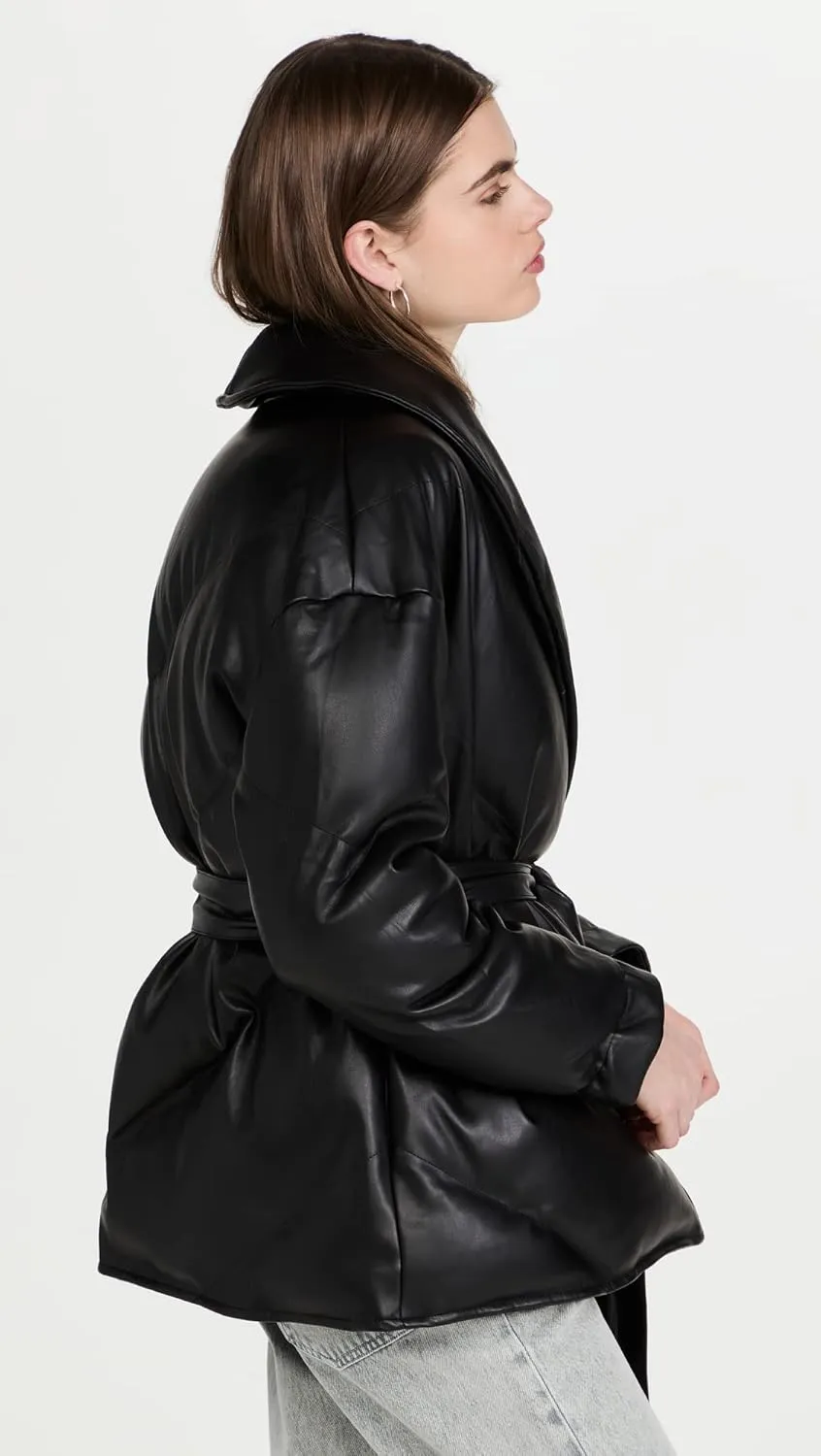 [BLANKNYC] womens Black Vegan Leather Puffer Belted Jacket