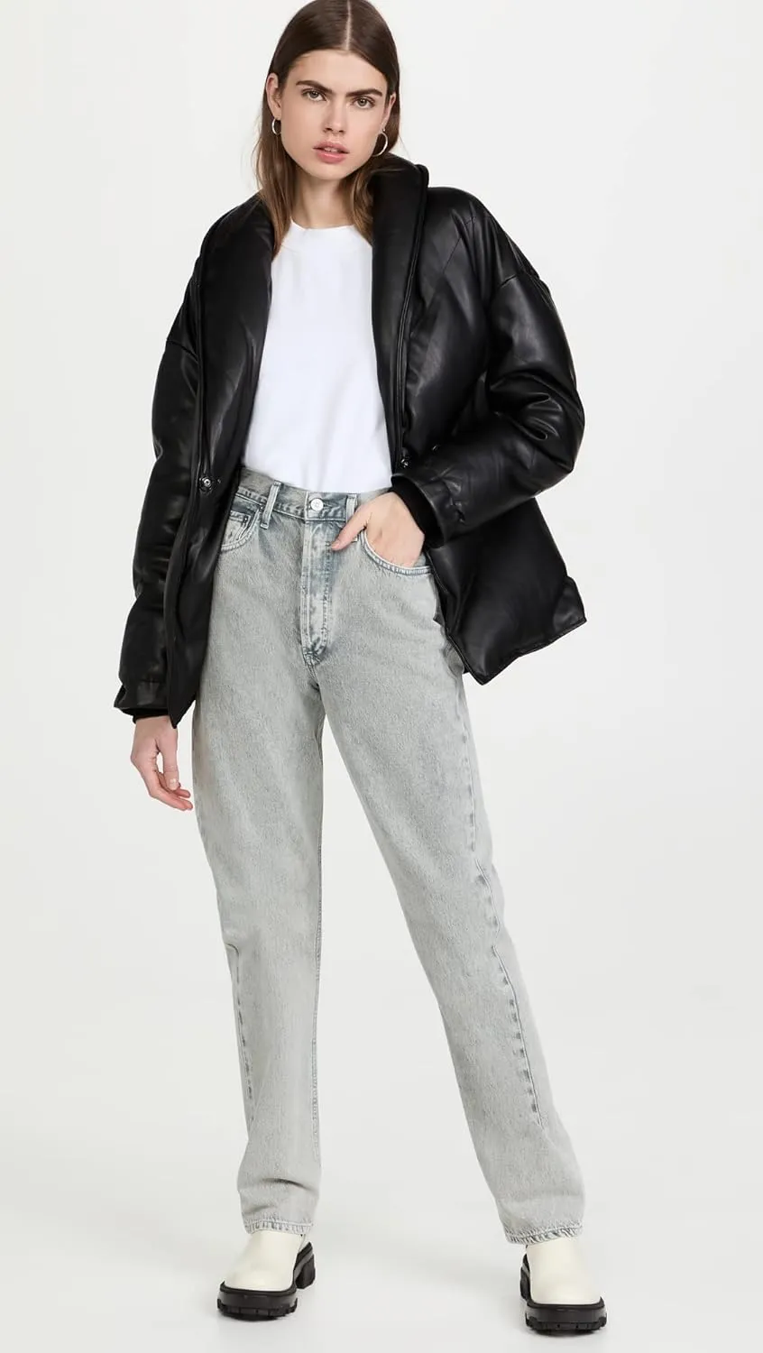 [BLANKNYC] womens Black Vegan Leather Puffer Belted Jacket