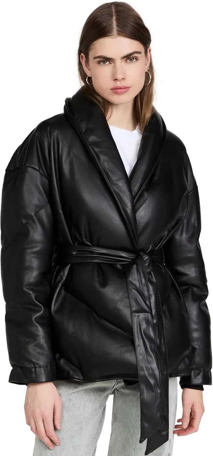 [BLANKNYC] womens Black Vegan Leather Puffer Belted Jacket