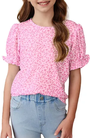 blibean Tween Girls 2024 Boho Floral Puff Sleeve Shirt Size 6-15 Years