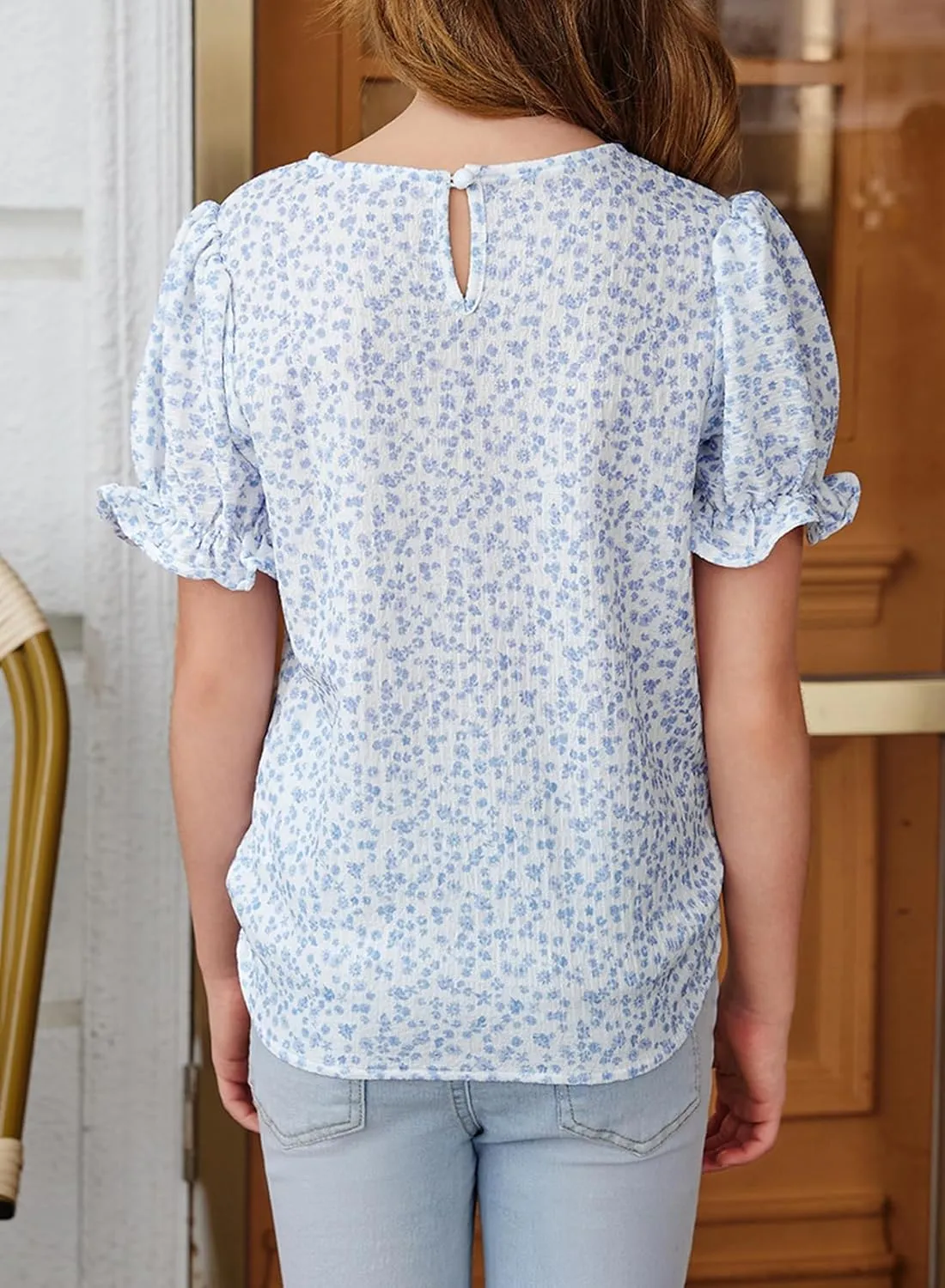 blibean Tween Girls 2024 Boho Floral Puff Sleeve Shirt Size 6-15 Years