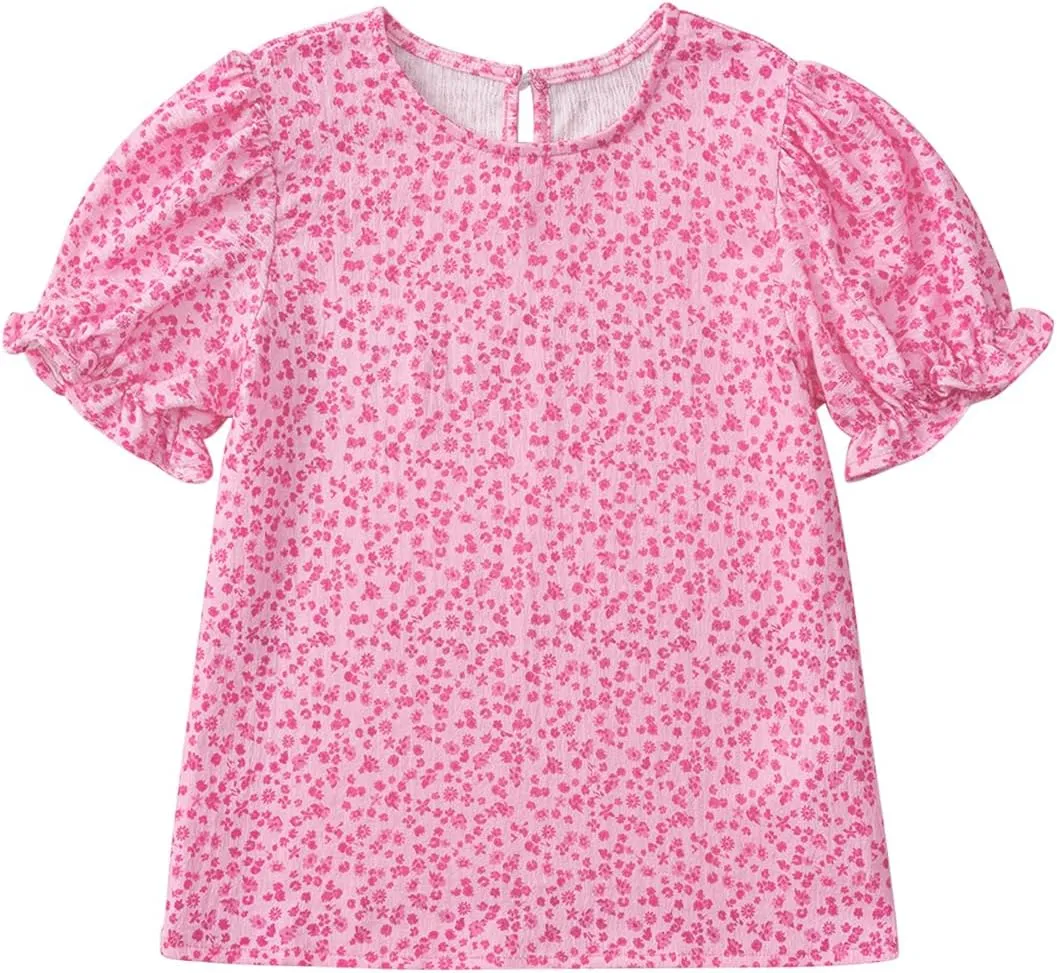 blibean Tween Girls 2024 Boho Floral Puff Sleeve Shirt Size 6-15 Years