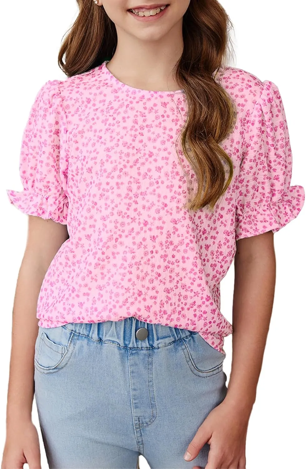 blibean Tween Girls 2024 Boho Floral Puff Sleeve Shirt Size 6-15 Years