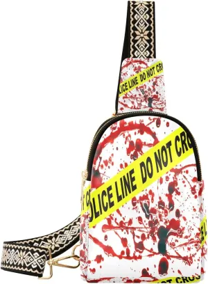 Blood Stained Line Fanny Pack Crossbody PC Leather Small Sling Bag for Women Halloween Horror Fashion Waist Packs Chest Bag for Travel Sports Running Hiking