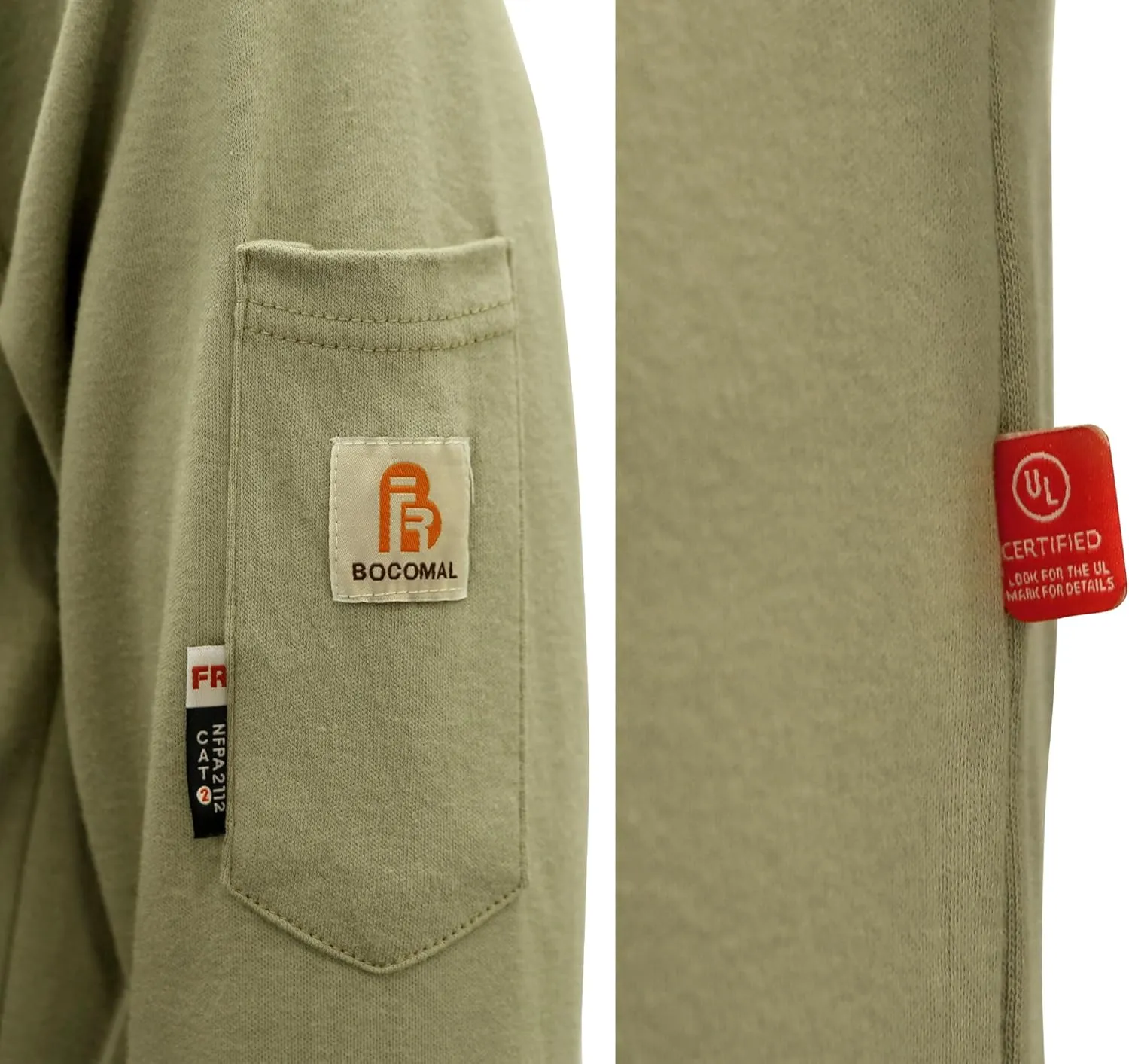 BOCOMAL FR Hooded T Shirts 7.1oz Flame Resistant FR Shirt NFPA2112 CAT2 Fire Retardant Work Hoodies