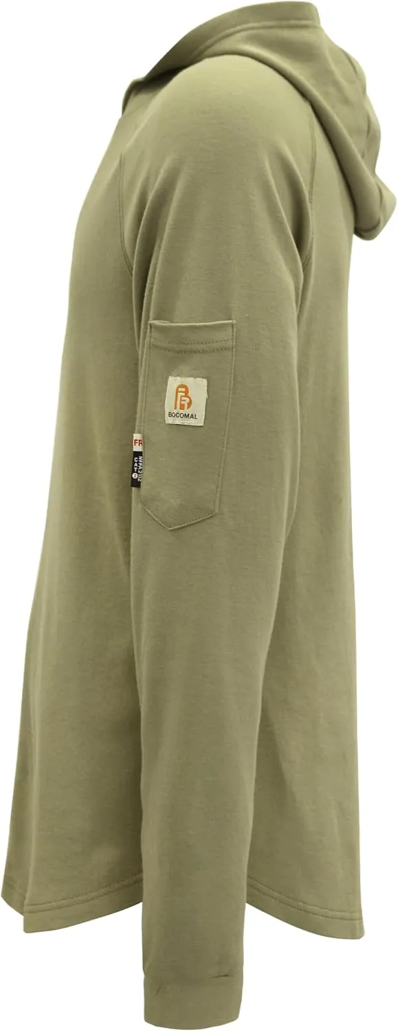 BOCOMAL FR Hooded T Shirts 7.1oz Flame Resistant FR Shirt NFPA2112 CAT2 Fire Retardant Work Hoodies