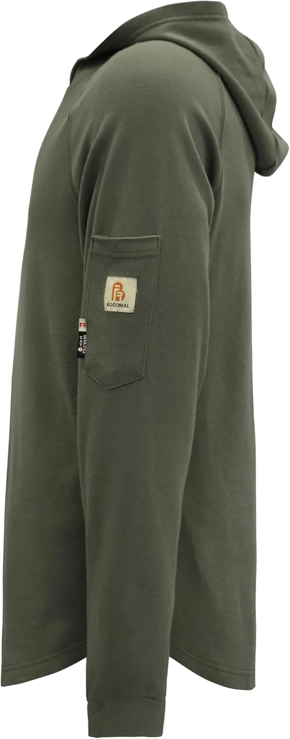 BOCOMAL FR Hooded T Shirts 7.1oz Flame Resistant FR Shirt NFPA2112 CAT2 Fire Retardant Work Hoodies