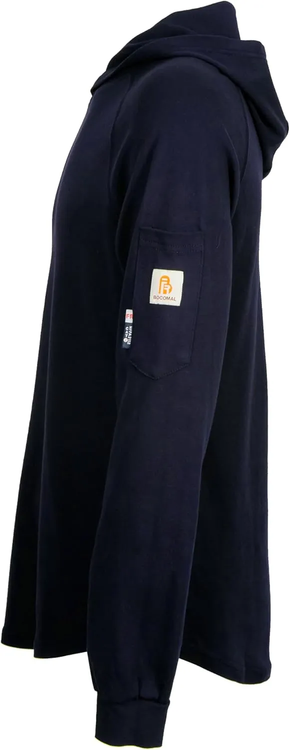 BOCOMAL FR Hooded T Shirts 7.1oz Flame Resistant FR Shirt NFPA2112 CAT2 Fire Retardant Work Hoodies