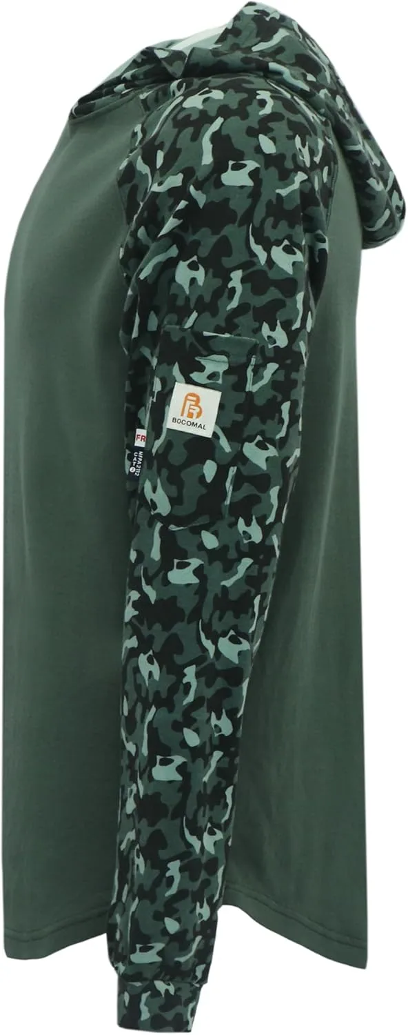 BOCOMAL FR Hooded T Shirts 7.1oz Flame Resistant FR Shirt NFPA2112 CAT2 Fire Retardant Work Hoodies