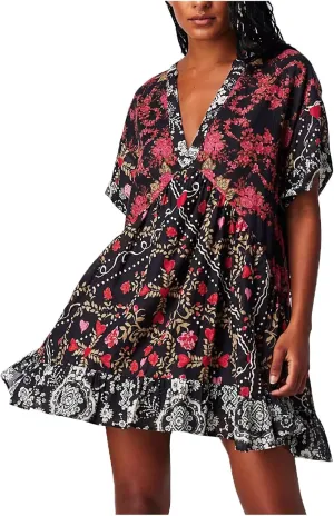 Boho Summer Dress Casual Patchwork Floral Deep V Neck Ruffle Oversized Babydoll Sundress Y2k Hot Shot Mini Dress