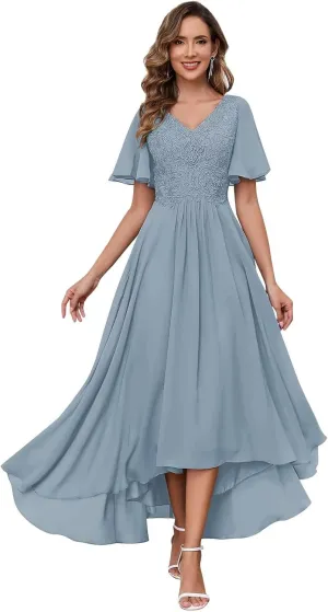 BOLENSYE Lace Appliques Mother of The Bride Dresses for Wedding with Sleeves Tea Length Formal Evening Party Gown