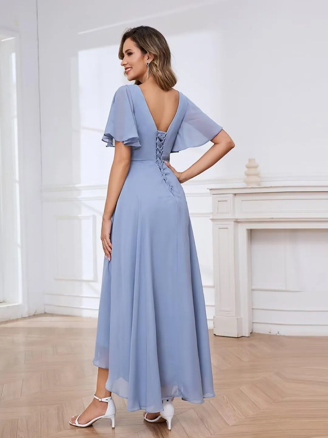 BOLENSYE Lace Appliques Mother of The Bride Dresses for Wedding with Sleeves Tea Length Formal Evening Party Gown