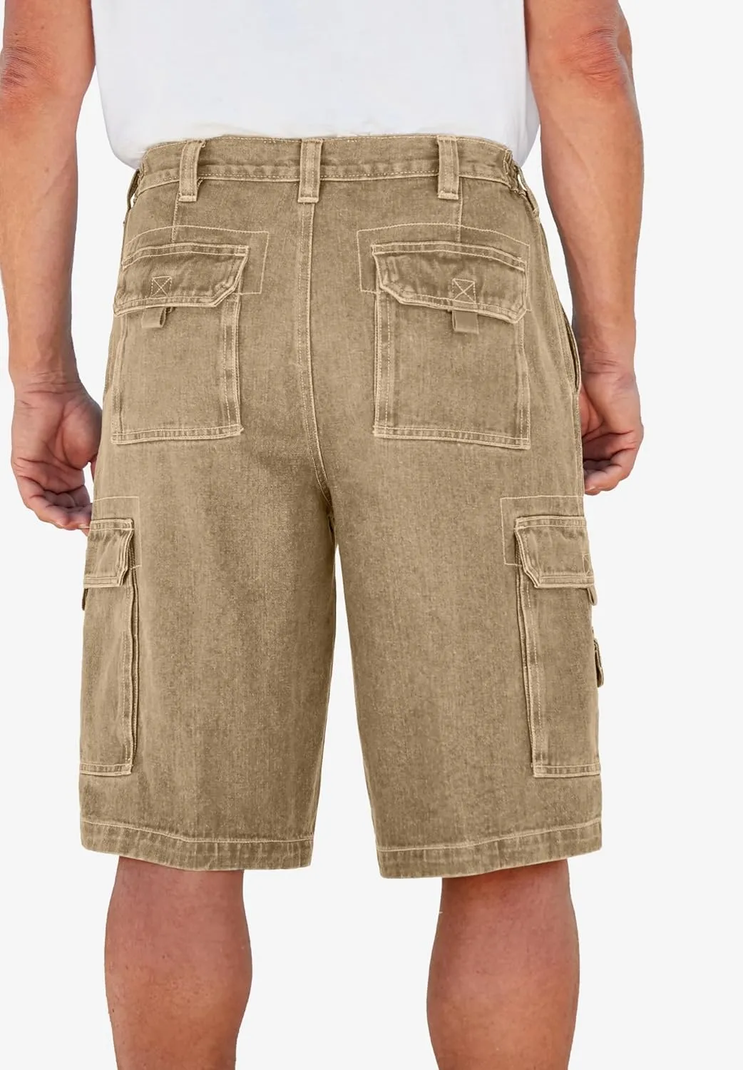 Boulder Creek by Kingsize Men's Big & Tall 12" Side Elastic Denim Cargo Shorts