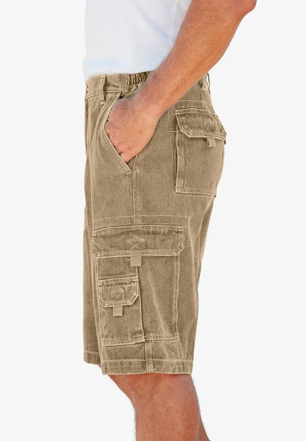 Boulder Creek by Kingsize Men's Big & Tall 12" Side Elastic Denim Cargo Shorts