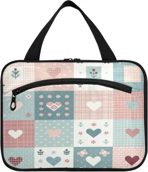 Burbuja Heart Patchwork Travel Toiletry Bag for Women, Hanging Waterproof Toiletry Bag Cosmetic Organizer for Toiletries Accessories, M
