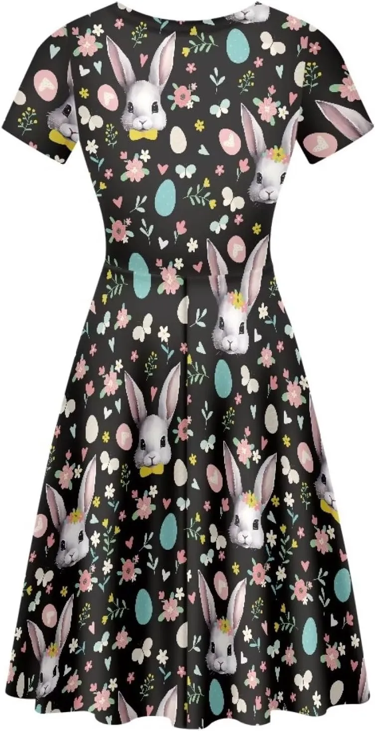 Buybai Summer Dresses for Women Crewneck Party Midi Dress Casual Short Sleeve Vacation Dresses