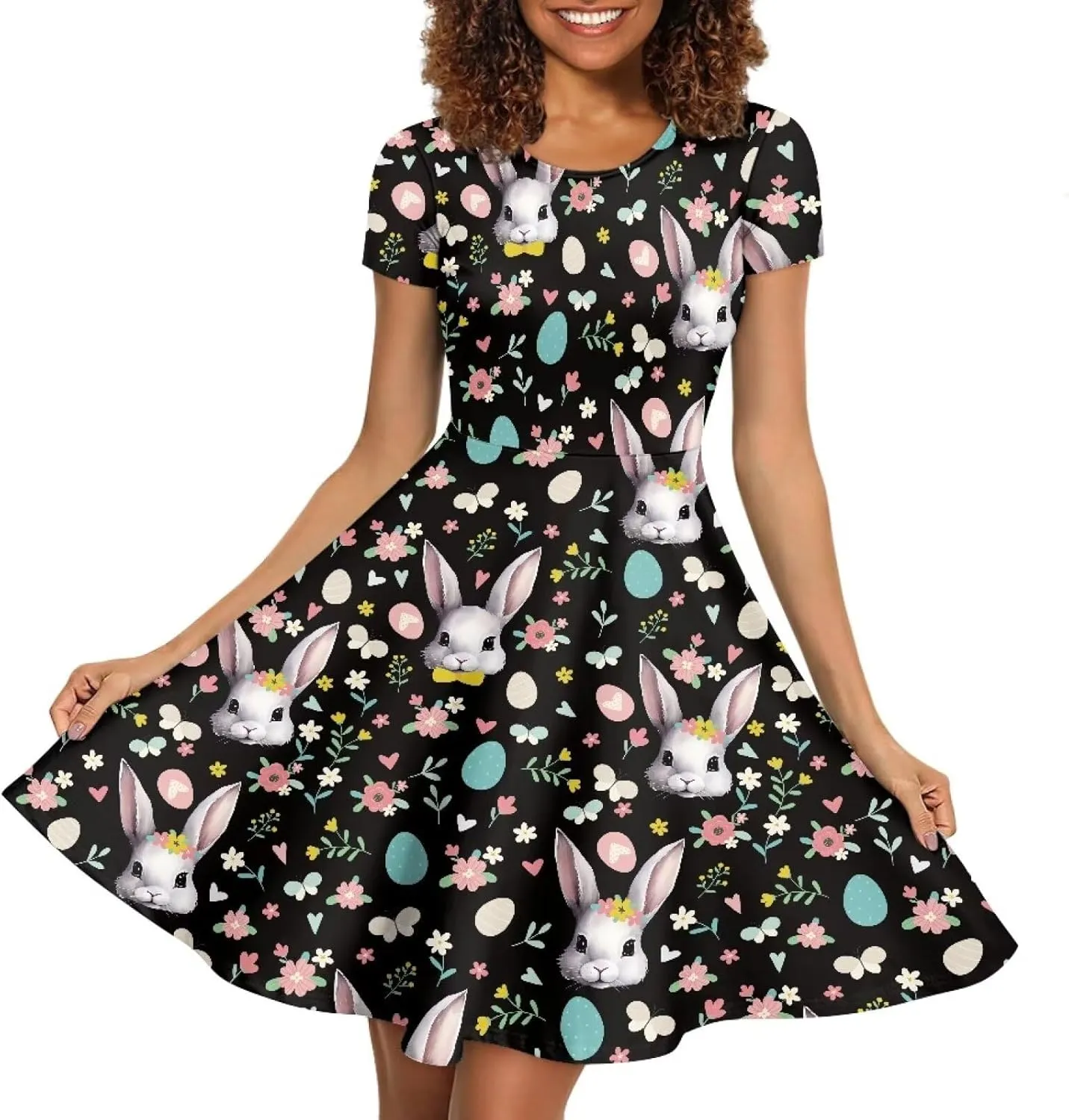 Buybai Summer Dresses for Women Crewneck Party Midi Dress Casual Short Sleeve Vacation Dresses