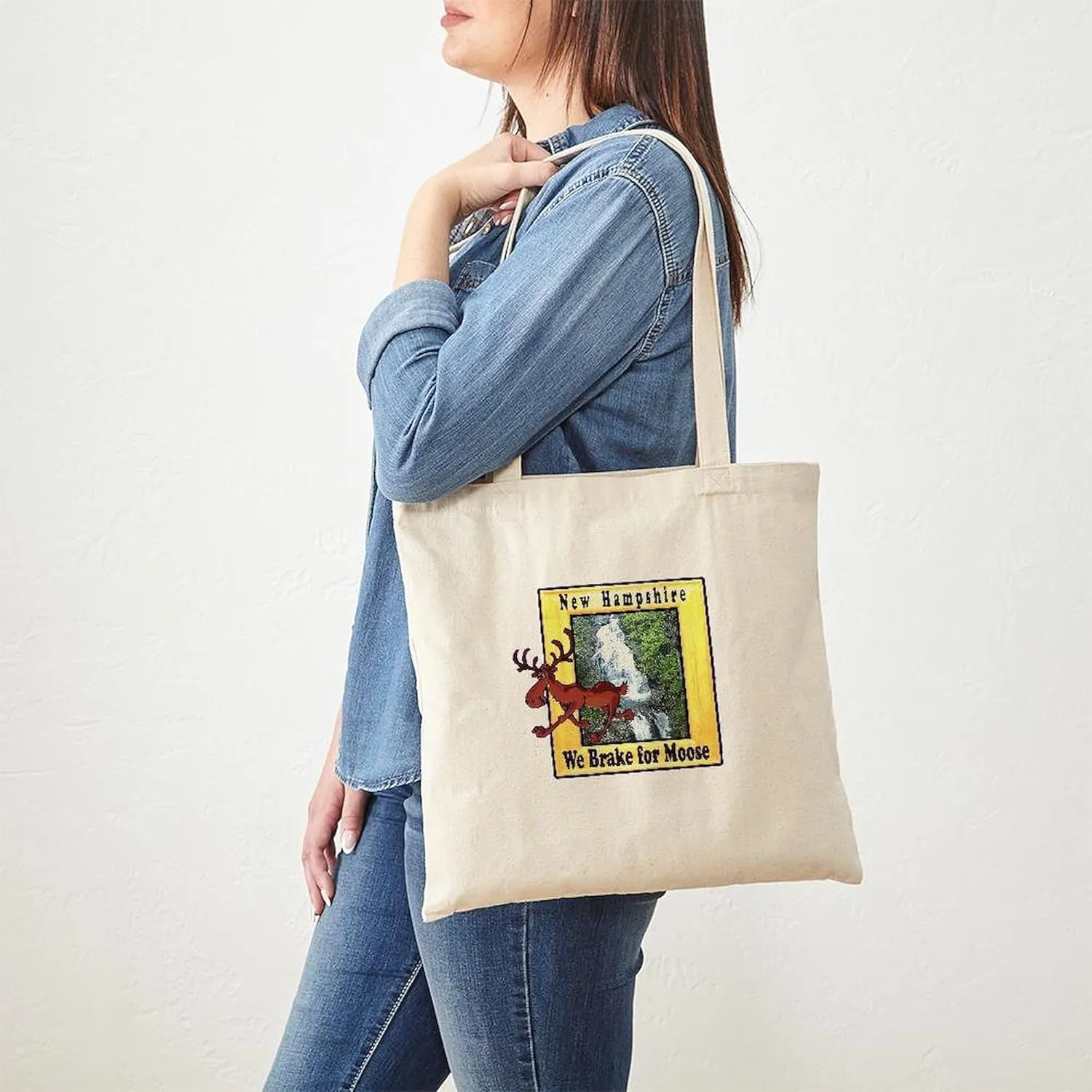 CafePress New Hampshire, We Brake For Tote Bag Reusable Natural Beige Canvas Shopping Bag