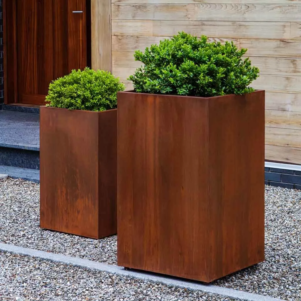 Campania International Steel Tall Cube Planter Set of 2