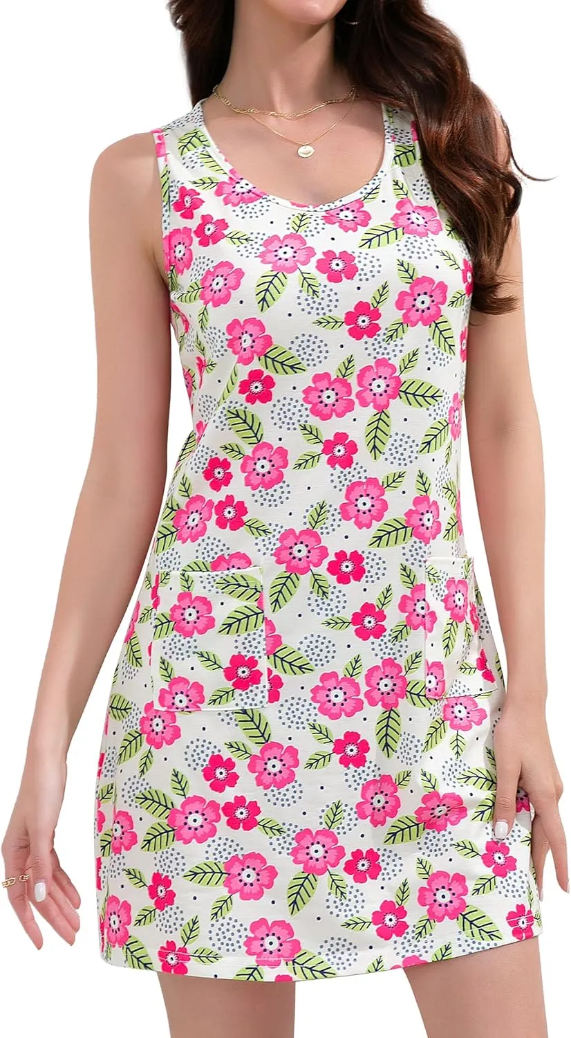 CAMSSOO Womens Summer Dresses 2025 Casual Sleeveless Beach Dress Loose Scoop Neck Boho Floral Sundresses with Pockets