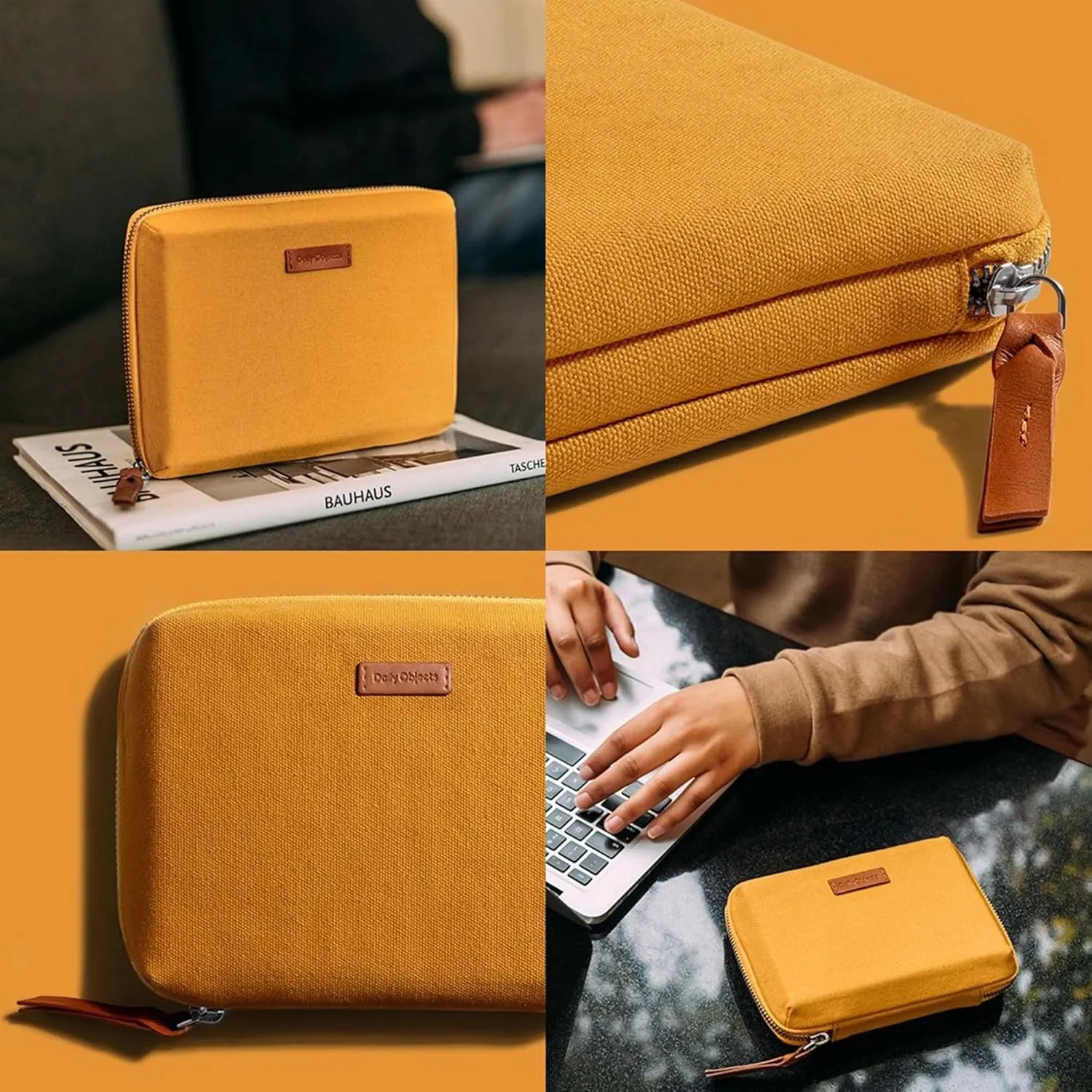 Canvas Large Travel Digital Accessories Storage Bag, Stylish Portable Gadget Organizer Case, Essential, Zippered Tech Kit Organizer Pouch - Yellow