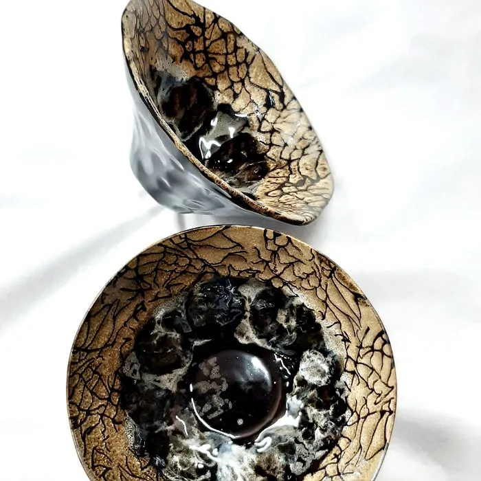 CERAMIC BOWL STONE BLACK GLAZE SMALL