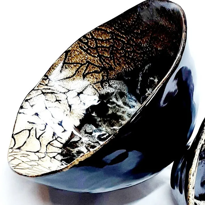 CERAMIC BOWL STONE BLACK GLAZE SMALL