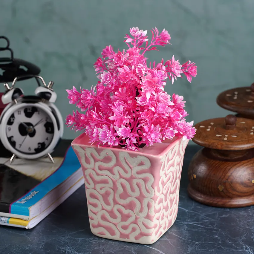 Ceramic Pink Textured Planter | Pink | Plant Not Included