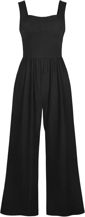 Cestyle Women's Dressy Jumpsuits With Pockets Casual Sleevesless Wide Leg Romper One Piece Travel Outfits