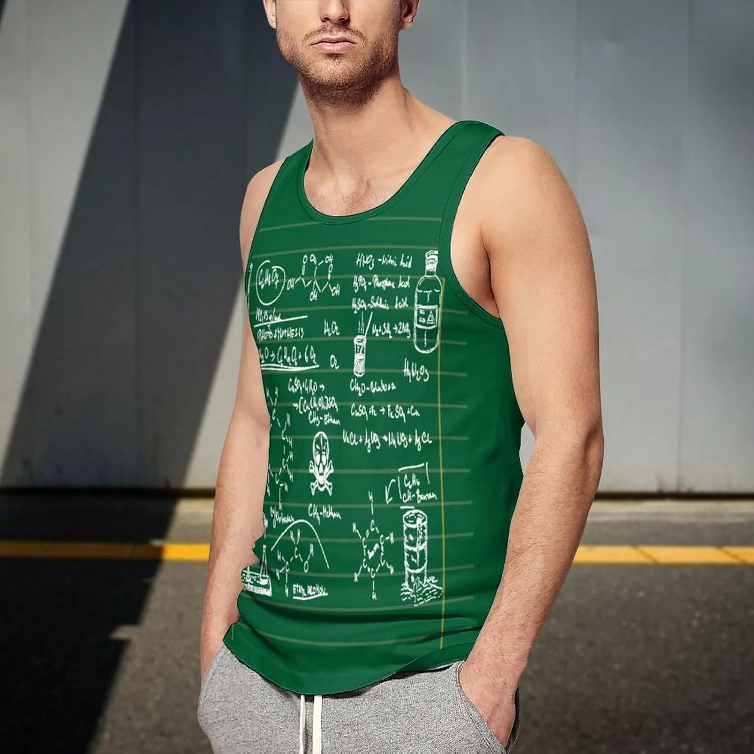 Chemical Mathematical Equation Men's Tank Tops Summer Sleeveless T-Shirts Gym Workout Tee Casual Beach Tee