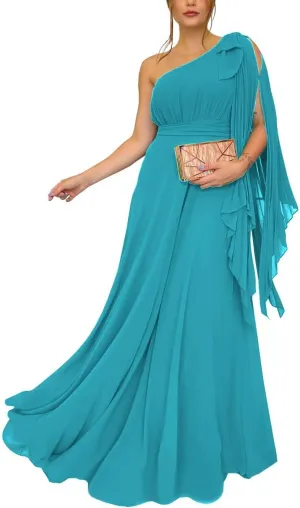 Chiffon Bridesmaid Dresses for Women One Shoulder Pleated Long Formal Evening Dresses