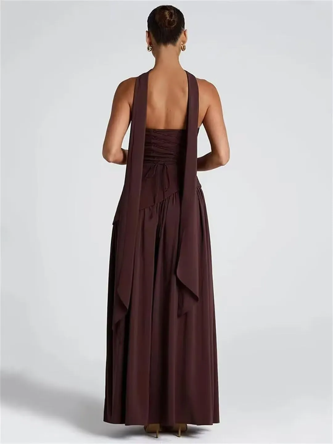 Chiffon Bridesmaid Dresses with Scarf Long Strapless Formal Evening Dress Hi017