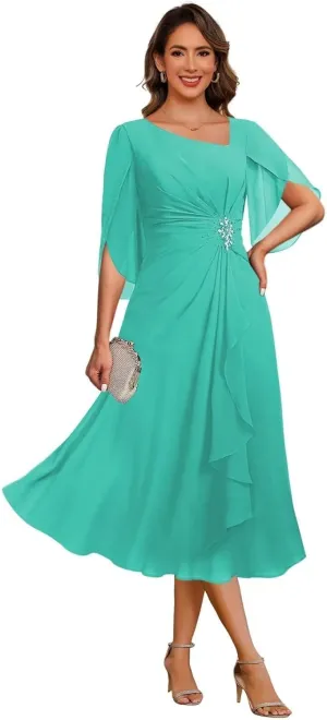 Chiffon Mother of The Bride Dresses for Wedding Ruffle Long Formal Dress Wedding Guest Party Gown