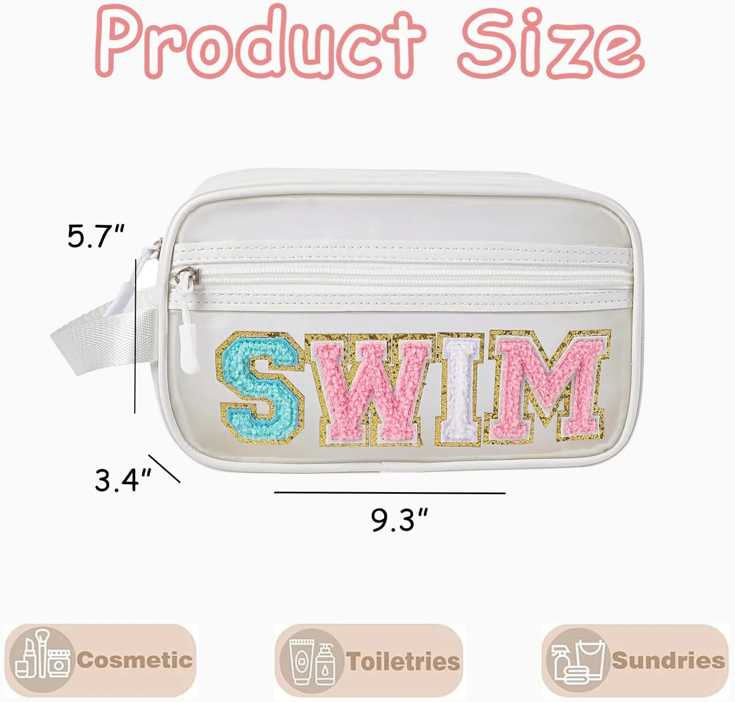 Clear Frosted Chenille Letter Makeup Bag Translucent Frosted Waterproof Cosmetic Bag for Women and Girls, Sunscreen Accessories Storage Organization03SWIM