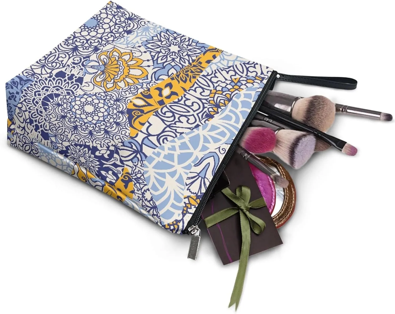 Colorful Flowers Makeup Bag Zipper Cosmetic Bag Large Travel Toiletry Bags Accessories Organizer Pouch for Women 11.8"x9.5"
