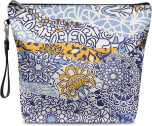 Colorful Flowers Makeup Bag Zipper Cosmetic Bag Large Travel Toiletry Bags Accessories Organizer Pouch for Women 11.8"x9.5"