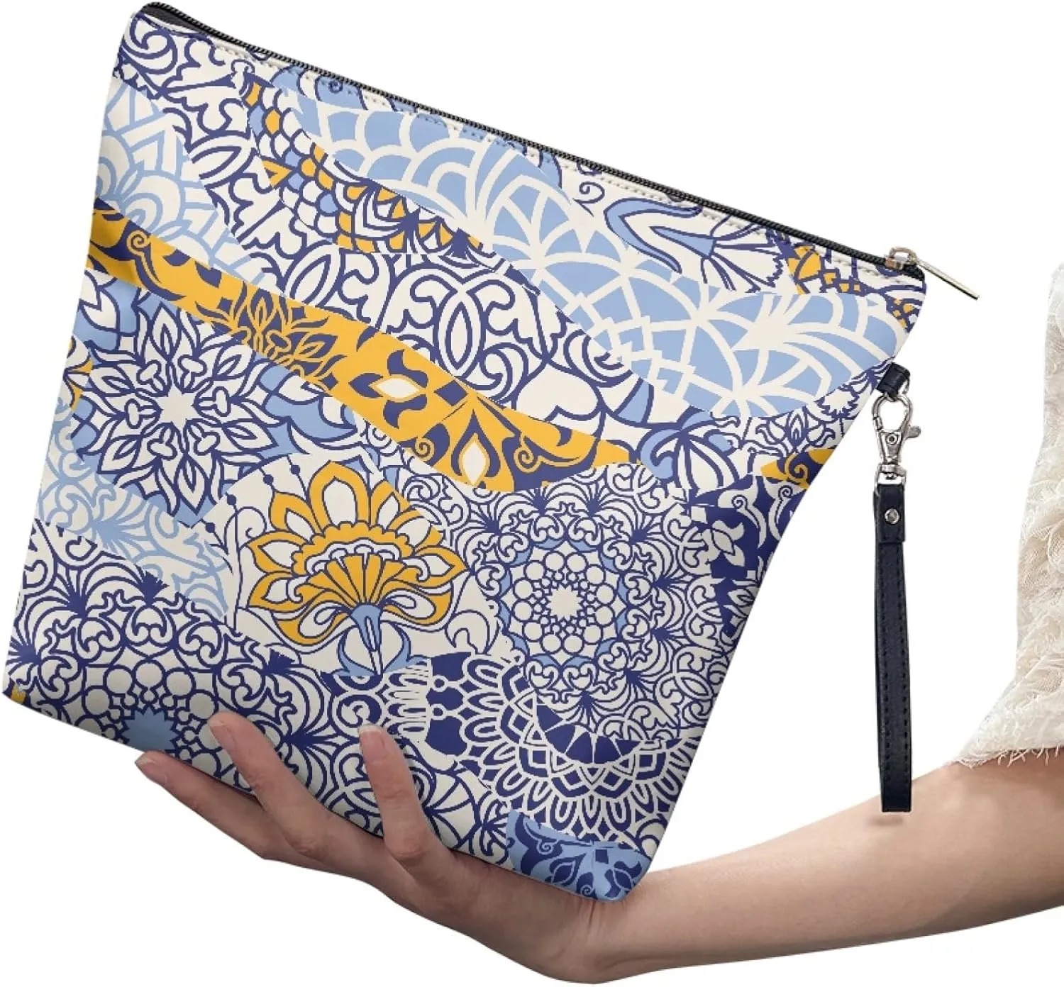 Colorful Flowers Makeup Bag Zipper Cosmetic Bag Large Travel Toiletry Bags Accessories Organizer Pouch for Women 11.8"x9.5"