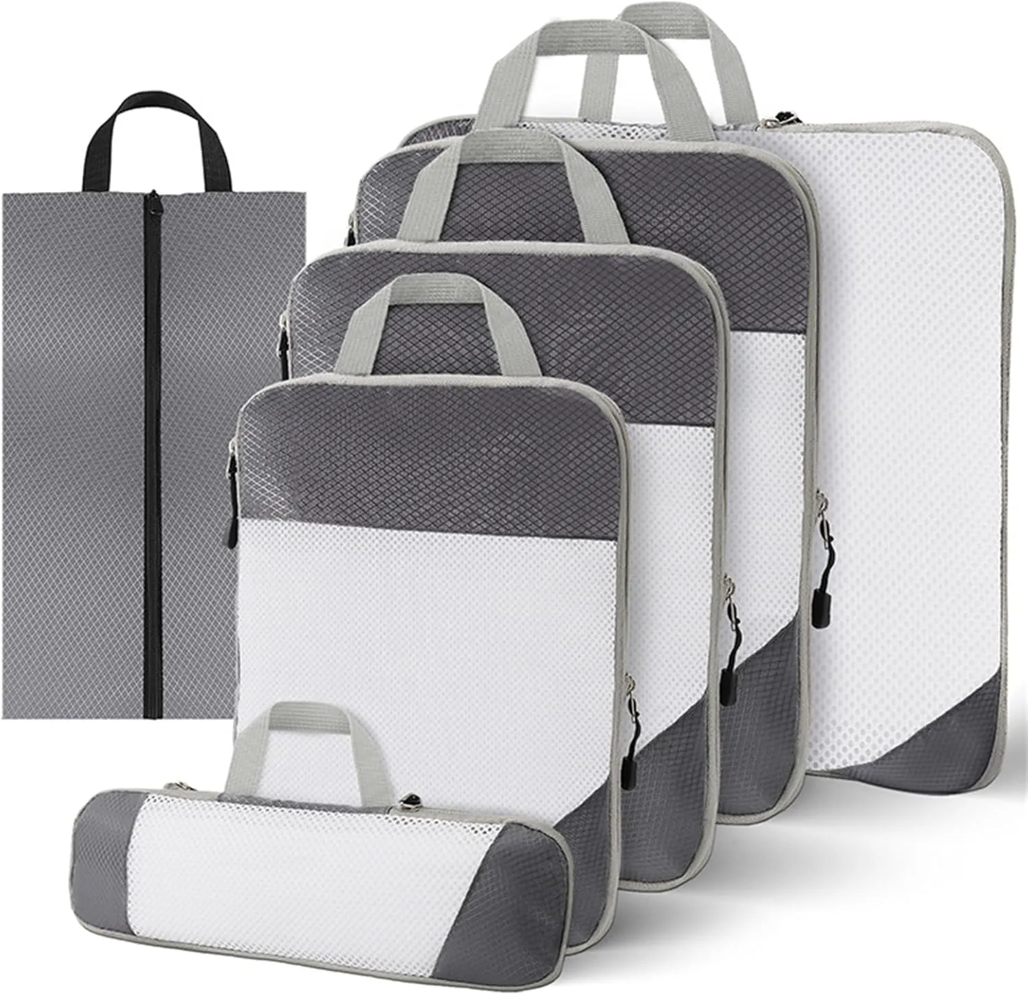 Compression Packing Cubes, 6 Set Luggage Packing Organizers, Lightweight Travel Accessories Essentials Travel Bags for Women/Men (Grey)