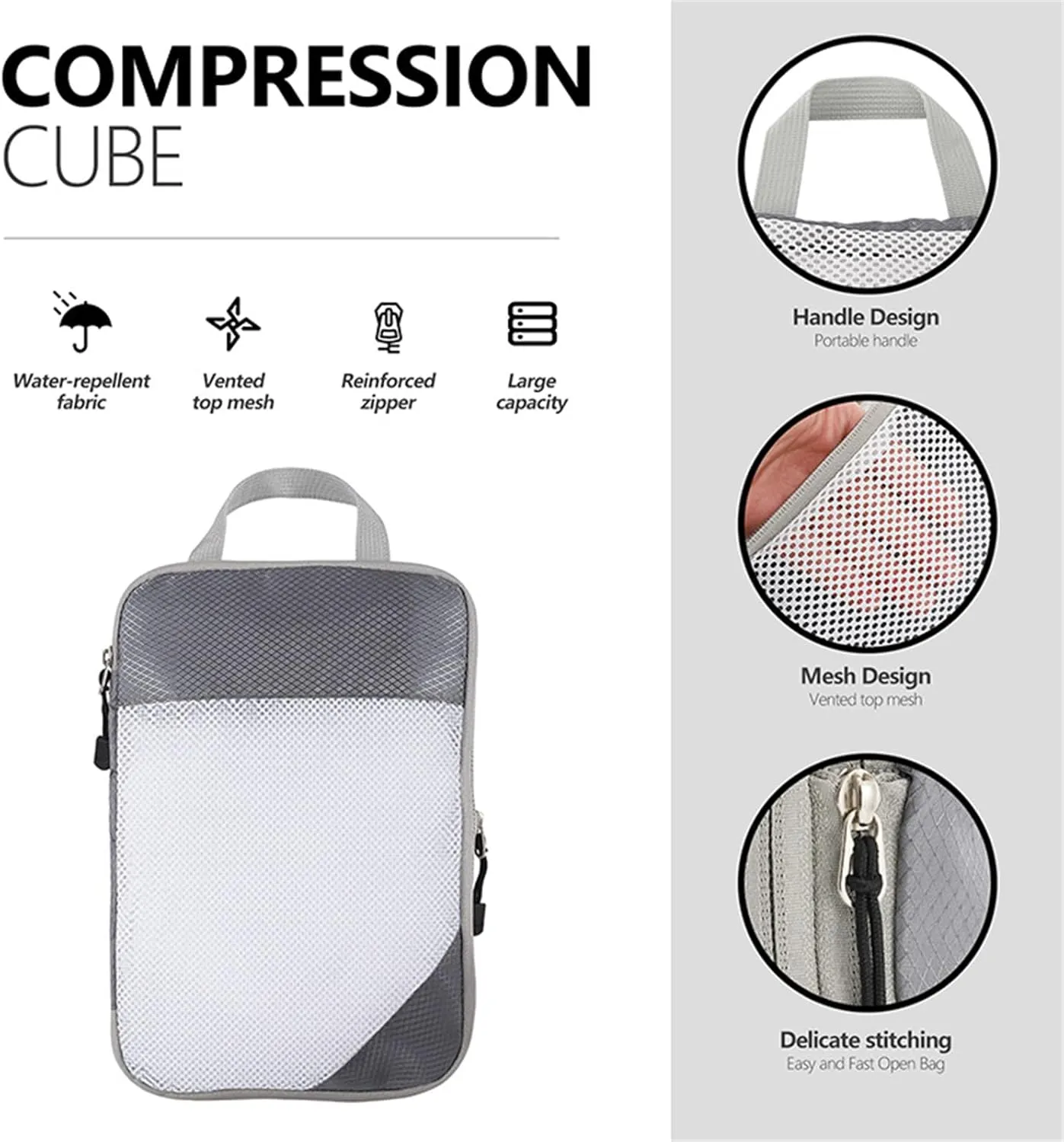 Compression Packing Cubes, 6 Set Luggage Packing Organizers, Lightweight Travel Accessories Essentials Travel Bags for Women/Men (Grey)