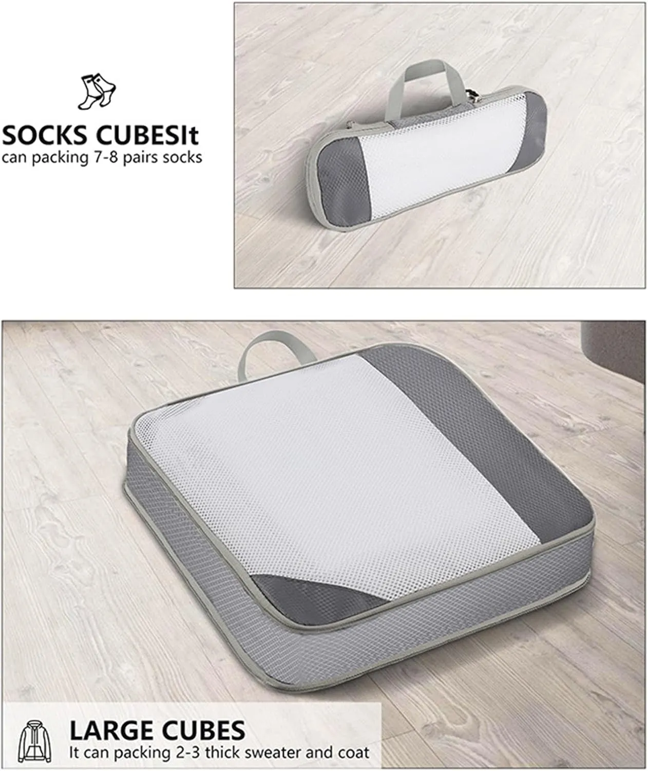 Compression Packing Cubes, 6 Set Luggage Packing Organizers, Lightweight Travel Accessories Essentials Travel Bags for Women/Men (Grey)
