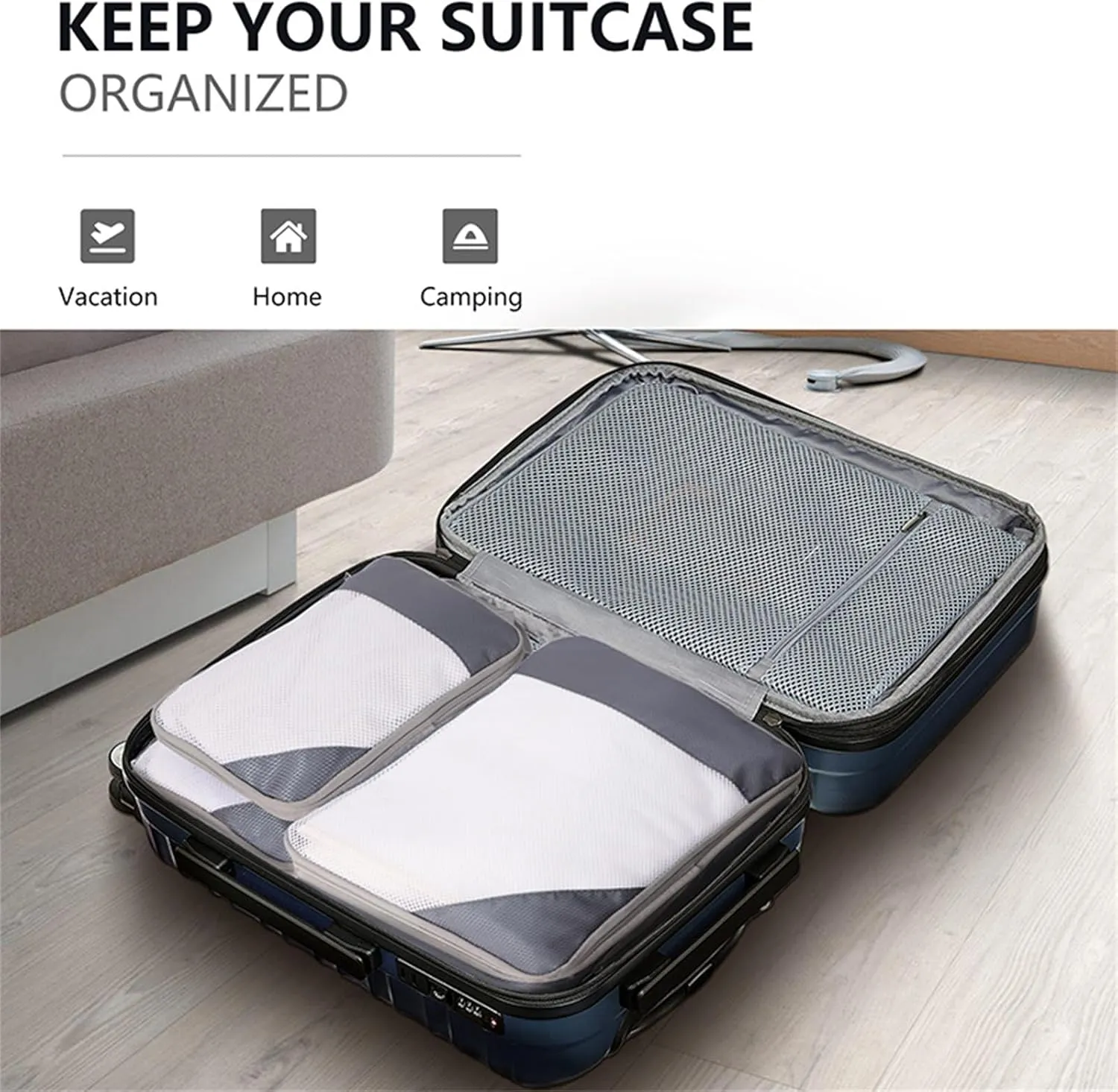 Compression Packing Cubes, 6 Set Luggage Packing Organizers, Lightweight Travel Accessories Essentials Travel Bags for Women/Men (Grey)