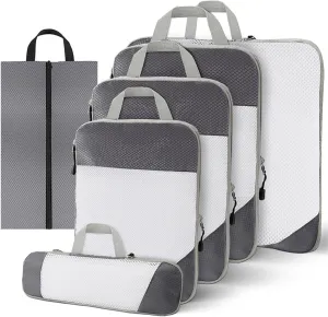 Compression Packing Cubes, 6 Set Luggage Packing Organizers, Lightweight Travel Accessories Essentials Travel Bags for Women/Men (Grey)