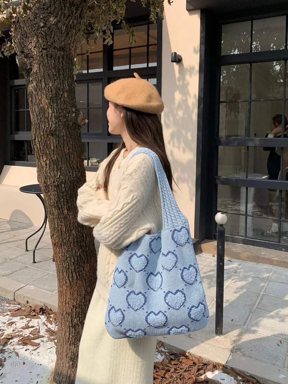Crochet Tote Bag, Y2k Fairycore Hobo Bag for Women Fairy Grunge Aesthetic Tote Bag Purse Accessories Mesh Beach Bags