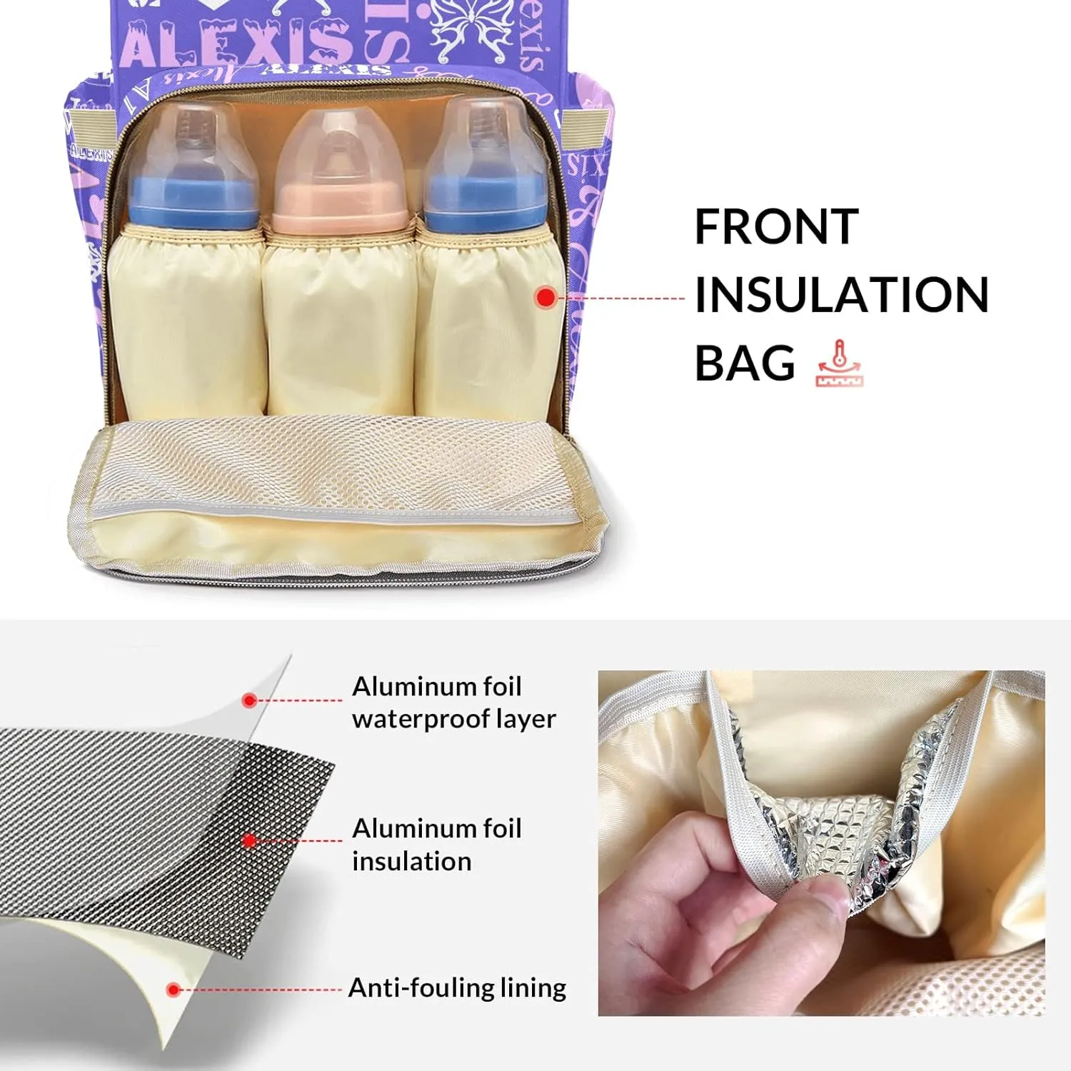 Custom Diaper Bags Purple Pink Backpack Personalized Boy Girl Mommy Bags Gifts for Father Mother