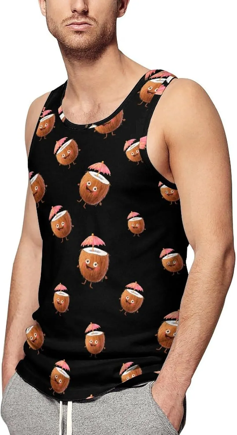 Cute Coconut Drink Men's Tank Tops Summer Sleeveless T-Shirts Gym Workout Tee Casual Beach Tee