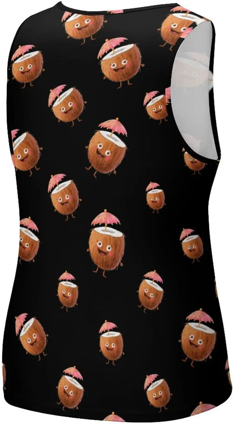 Cute Coconut Drink Men's Tank Tops Summer Sleeveless T-Shirts Gym Workout Tee Casual Beach Tee